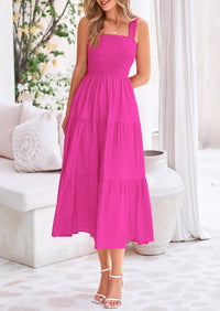 Smocked Ruffle A Line Long Flowy Sleeveless Beach Midi Dress