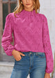 Casual Embroidered Long Puff Sleeve Ruffle Eyelet Lace Blouses