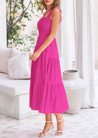 Smocked Ruffle A Line Long Flowy Sleeveless Beach Midi Dress
