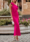 PRETTYGARDEN Summer One Shoulder Long Formal Women's Dress Sleeveless Ruched Bodycon Wedding Guest Slit Maxi Dresses
