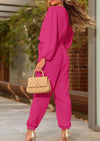 PRETTYGARDEN Women's Fall Jumpsuits Dressy Casual Pants Romper Spring Long Sleeve V Neck Belt Pockets One Piece Outfits