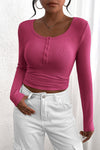 PRETTYGARDEN Women's Spring Fall Long Sleeve Henley T Shirts Button Ribbed Knit Slim Fit Casual Basic Tops Blouse