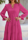 PRETTYGARDEN Women Fall Long Sleeve Smocked Maxi Dress Casual Square Neck Swiss Dot Tiered Ruffle Flowy Spring Pocket Dresses