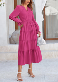 PRETTYGARDEN Women Fall Long Sleeve Smocked Maxi Dress Casual Square Neck Swiss Dot Tiered Ruffle Flowy Spring Pocket Dresses