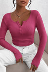 PRETTYGARDEN Women's Spring Fall Long Sleeve Henley T Shirts Button Ribbed Knit Slim Fit Casual Basic Tops Blouse