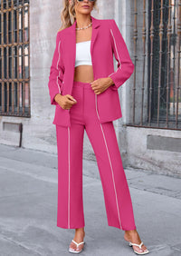 Business Casual Jacket Wide Leg Pants 2 Piece Blazer Sets