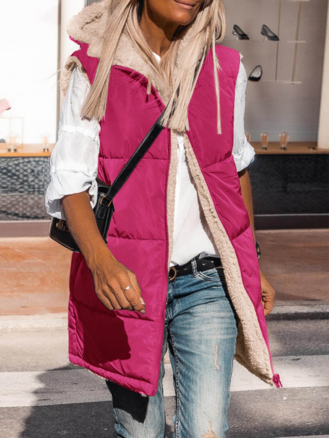 PRETTYGARDEN Womens Fall Reversible Vests Sleeveless Fleece Jacket Zip Up Hoodie Pockets Long Warm Winter Coat Outerwear