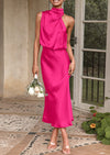 PRETTYGARDEN Women's Summer Satin Dress Elegant Sleeveless Mock Neck Cocktail Party Maxi Dresses