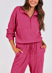 Two piece long sleeved half zip pullover sweatshirt, sports pants, casual set