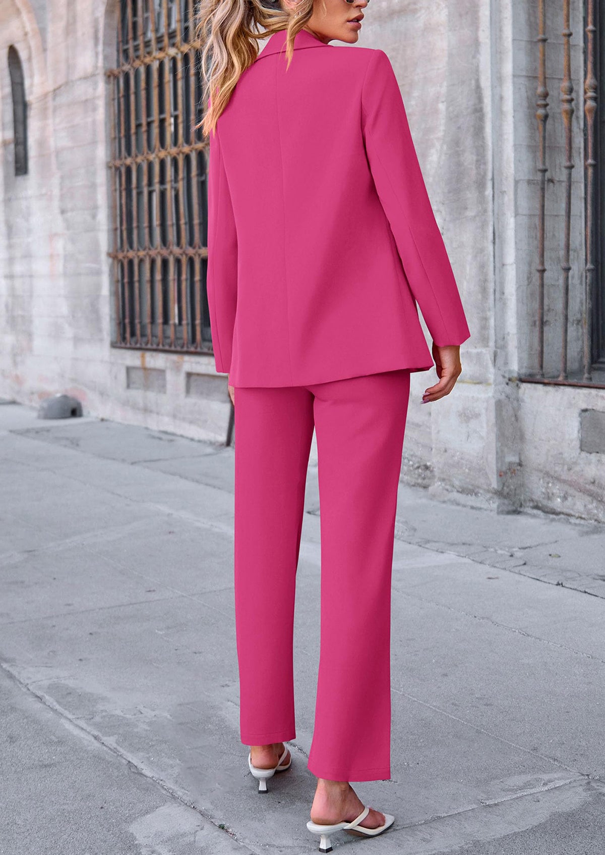 Business Casual Jacket Wide Leg Pants 2 Piece Blazer Sets