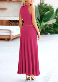 Casual Knit Cropped Tank Top High Waisted Skirt 2 Piece Sets