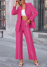 Business Casual Jacket Wide Leg Pants 2 Piece Blazer Sets