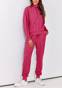 Two piece long sleeved half zip pullover sweatshirt, sports pants, casual set