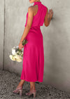 PRETTYGARDEN Women's Summer Satin Dress Elegant Sleeveless Mock Neck Cocktail Party Maxi Dresses