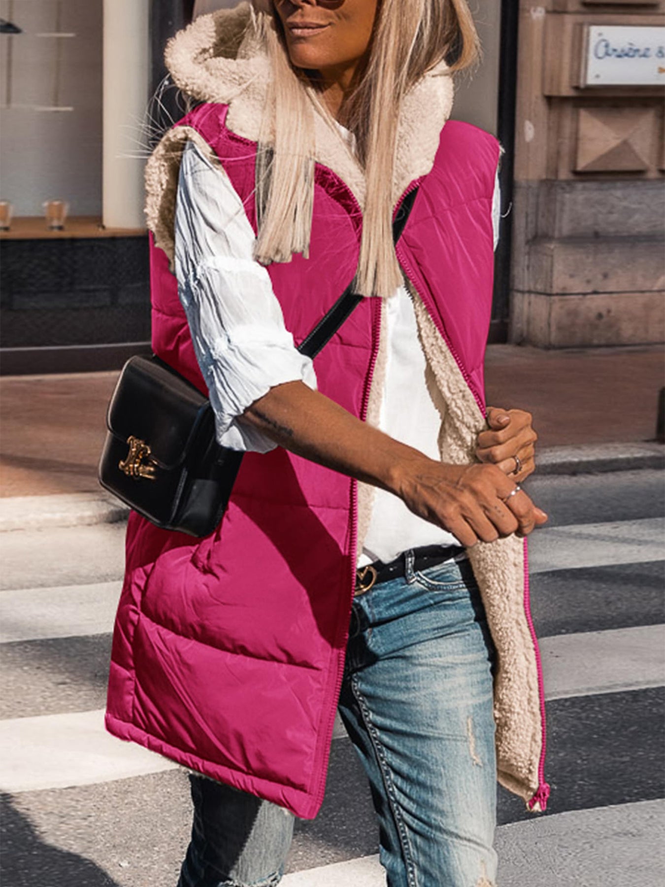 PRETTYGARDEN Womens Fall Reversible Vests Sleeveless Fleece Jacket Zip Up Hoodie Pockets Long Warm Winter Coat Outerwear