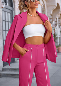 Business Casual Jacket Wide Leg Pants 2 Piece Blazer Sets