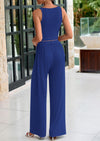 PRETTYGARDEN Two Piece Sets Ribbed Knit Crew Neck Sleeveless Tank Tops Wide Leg Pants Casual Lounge Set