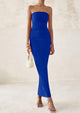 Strapless Tube Bodycon Ruched Slit Maxi Dresses