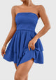 Strapless Tube  Off Shoulder Smocked Ruffle A Line Mini Dress
