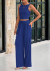 PRETTYGARDEN Two Piece Sets Ribbed Knit Crew Neck Sleeveless Tank Tops Wide Leg Pants Casual Lounge Set