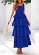 Sleeveless Scoop Neck Smocked A Line Tiered Beach Midi Dress