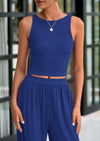 PRETTYGARDEN Two Piece Sets Ribbed Knit Crew Neck Sleeveless Tank Tops Wide Leg Pants Casual Lounge Set