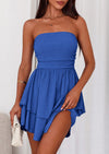 PRETTYGARDEN Women's Summer Strapless Tube Mini Dress Off Shoulder Smocked Ruffle A Line Flowy Short Party Club Dresses