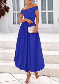Off Shoulder Sleeveless A Line Midi Dress with Pockets