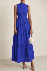 Casual Eyelet Sleeveless Maxi Dress with Pockets
