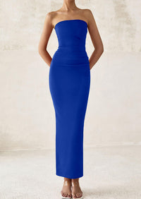 Strapless Tube Bodycon Ruched Slit Maxi Dresses