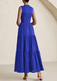 Casual Eyelet Sleeveless Maxi Dress with Pockets