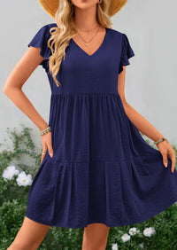 Casual Cap Sleeve V Neck Tiered Ruffle Swing A Line Dresses