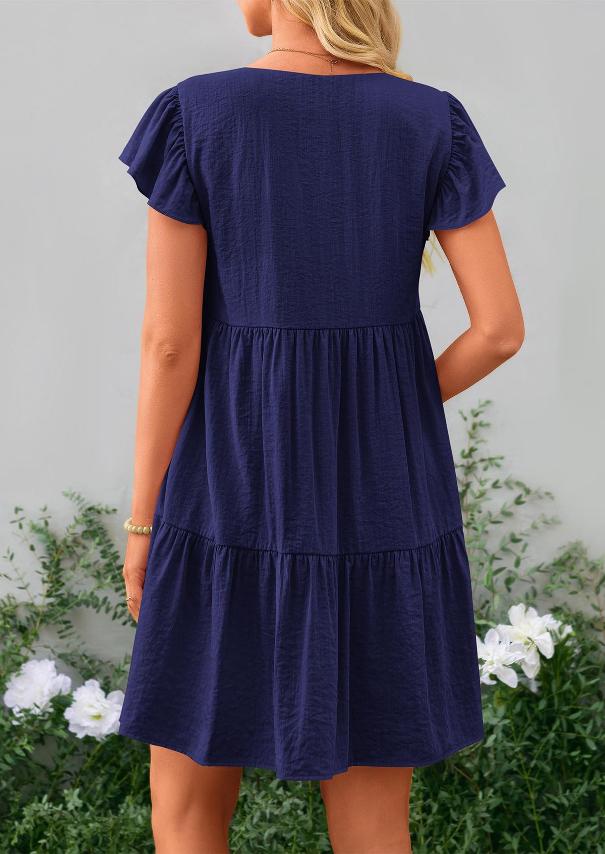 Casual Cap Sleeve V Neck Tiered Ruffle Swing A Line Dresses