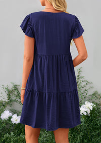 Casual Cap Sleeve V Neck Tiered Ruffle Swing A Line Dresses