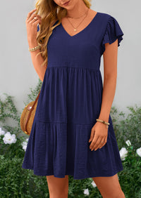 Casual Cap Sleeve V Neck Tiered Ruffle Swing A Line Dresses