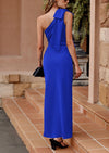 PRETTYGARDEN Summer One Shoulder Long Formal Women's Dress Sleeveless Ruched Bodycon Wedding Guest Slit Maxi Dresses
