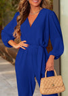PRETTYGARDEN Women's Fall Jumpsuits Dressy Casual Pants Romper Spring Long Sleeve V Neck Belt Pockets One Piece Outfits