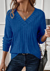 PRETTYGARDEN Fall Fashion Long Sleeve Shirts for Women Ribbed Knit V Neck Dressy Casual Lightweight Sweaters Tunic Tops