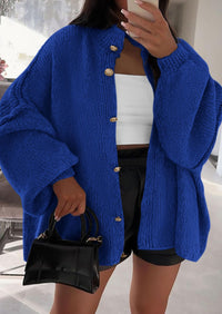 PRETTYGARDEN Women's Winter Button Down Cardigan Sweaters Mock Neck Lantern Long Sleeve Chunky Knit Jacket Trendy Outerwear