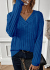 PRETTYGARDEN Fall Fashion Long Sleeve Shirts for Women Ribbed Knit V Neck Dressy Casual Lightweight Sweaters Tunic Tops