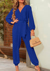 PRETTYGARDEN Women's Fall Jumpsuits Dressy Casual Pants Romper Spring Long Sleeve V Neck Belt Pockets One Piece Outfits