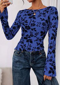 PRETTYGARDEN Women Long Sleeve Floral Mesh Tops Blouse  Fall Trendy Boat Neck Ruched Fitted Shirt Going Out Date Outfits