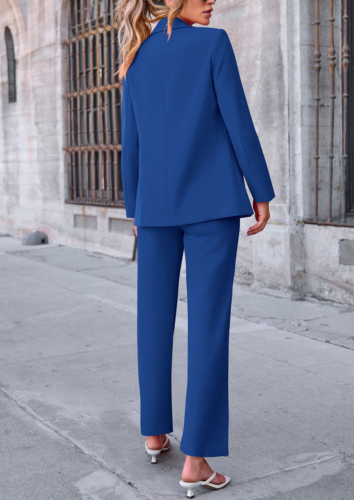 Business Casual Jacket Wide Leg Pants 2 Piece Blazer Sets