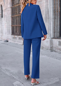 Business Casual Jacket Wide Leg Pants 2 Piece Blazer Sets