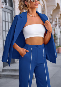 Business Casual Jacket Wide Leg Pants 2 Piece Blazer Sets