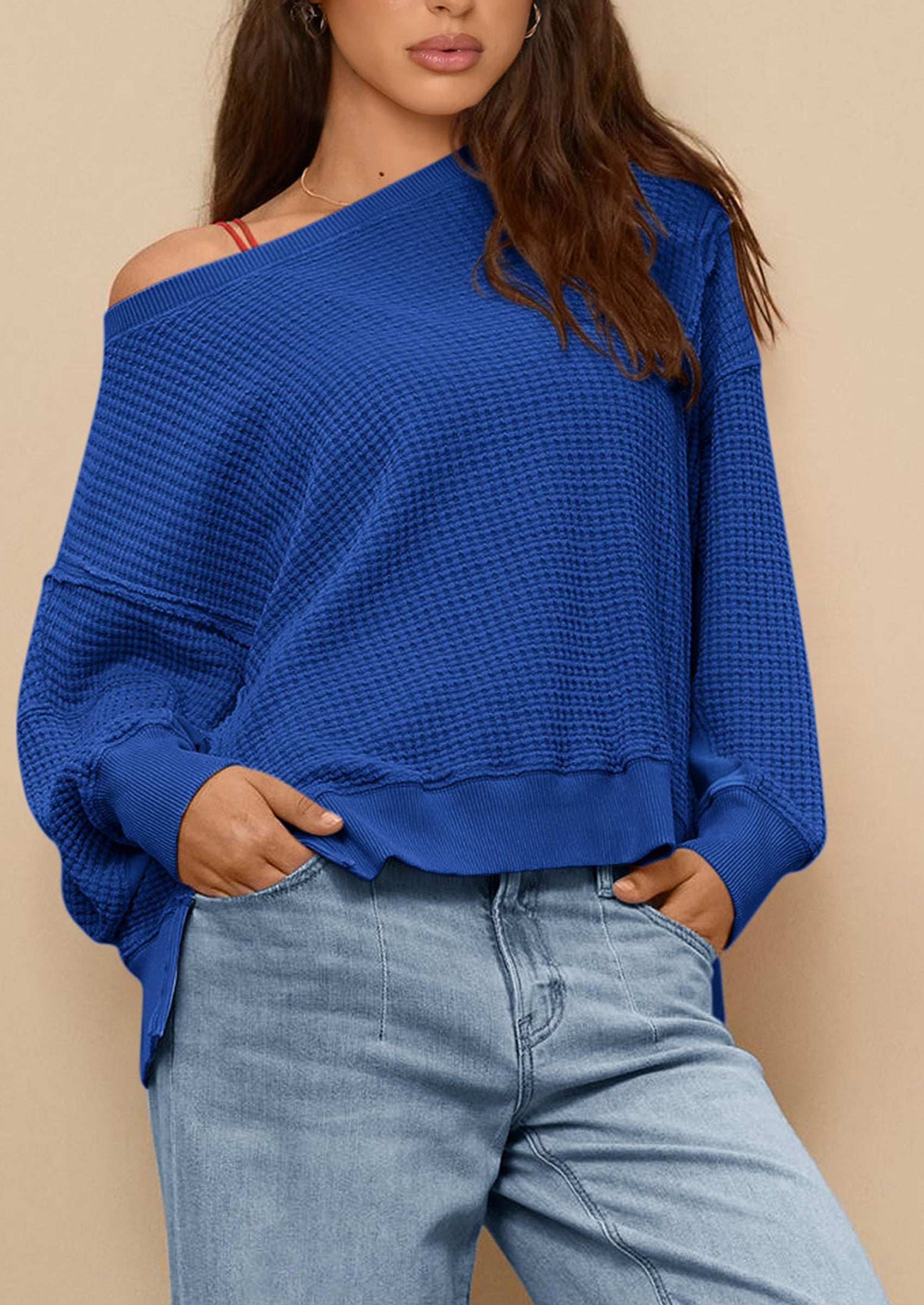 PRETTYGARDEN Oversized Sweatshirt for Women Fashion Crewneck Long Sleeve Pullover Waffle Knit Tops Fall Trendy Clothes