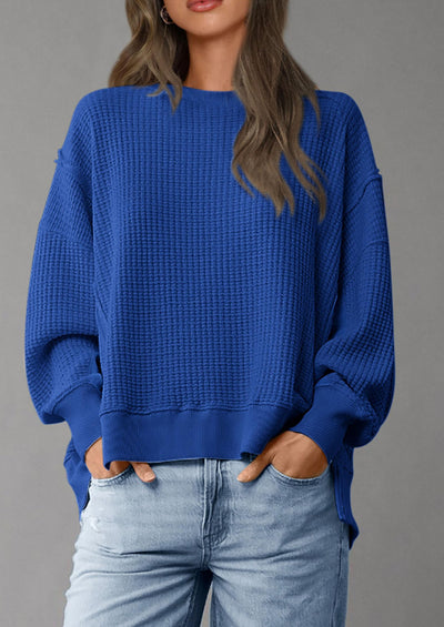 PRETTYGARDEN Oversized Sweatshirt for Women Fashion Crewneck Long Sleeve Pullover Waffle Knit Tops Fall Trendy Clothes