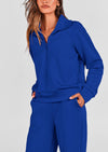 PRETTYGARDEN Women's 2 Piece Outfits Casual Lapel Half Zip Sweatshirts And Wide Leg Pants Tracksuit Sets