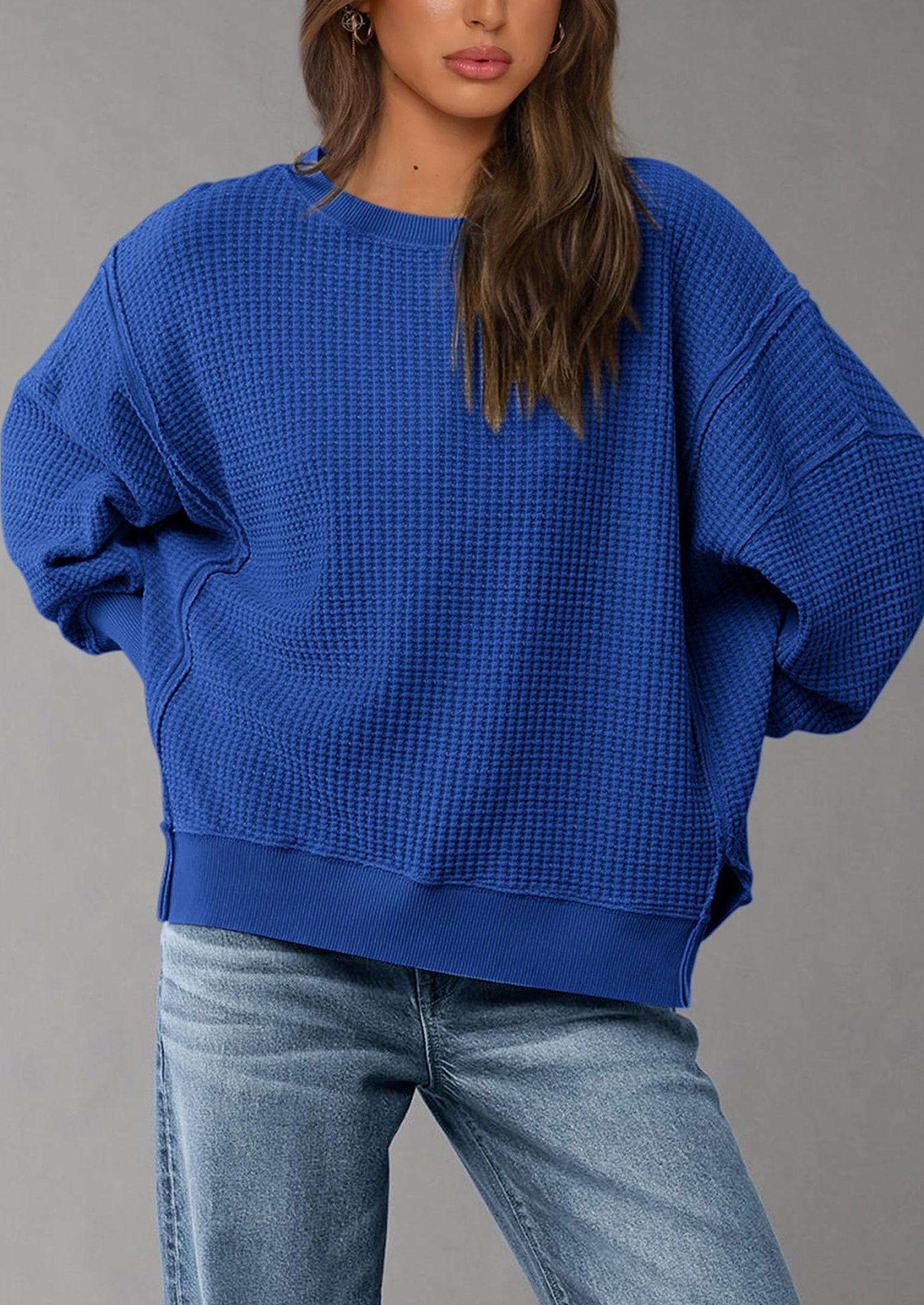 PRETTYGARDEN Oversized Sweatshirt for Women Fashion Crewneck Long Sleeve Pullover Waffle Knit Tops Fall Trendy Clothes