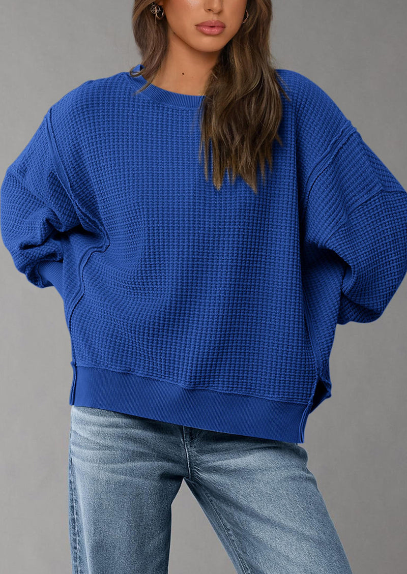 PRETTYGARDEN Oversized Sweatshirt for Women Fashion Crewneck Long Sleeve Pullover Waffle Knit Tops Fall Trendy Clothes